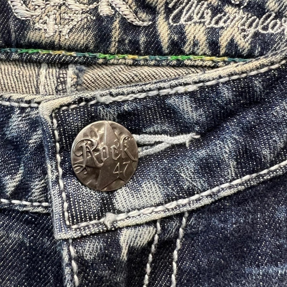 Rock 47 By Wrangler Y2K Low Rise Flare Jeans Embroidered 36L Size 3 - Picture 12 of 12